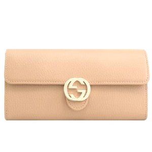 New Gucci Beige Interlocking G Leather Long Wallet Clutch Bag